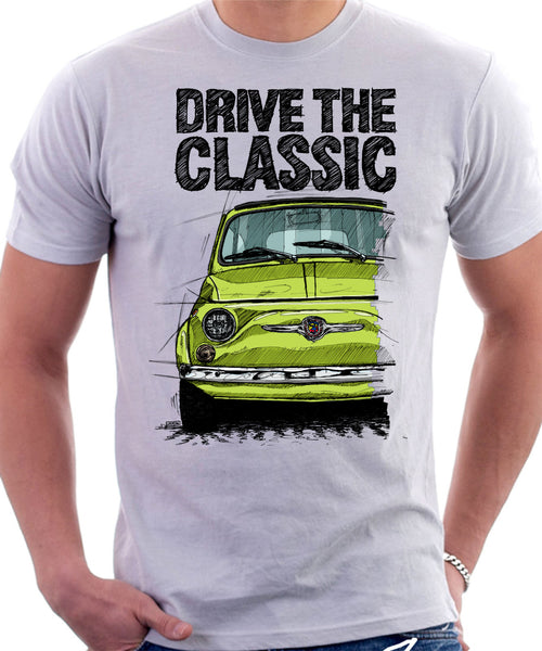Drive The Classic Fiat 500 Abarth. T shirt in White Colour Automotive Art By Lukas Loza