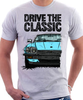 Drive The Classic Jaguar XJ-S Early Model Round Headlights. T-shirt in White Colour