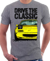 Drive The Classic Mazda MX5 1st Generation Lights Open. T-shirt in Heather Grey Colour