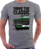 Drive The Classic Ford Cortina Mk3 Late Model XL and 2000E. T-shirt in Heather Grey Colour