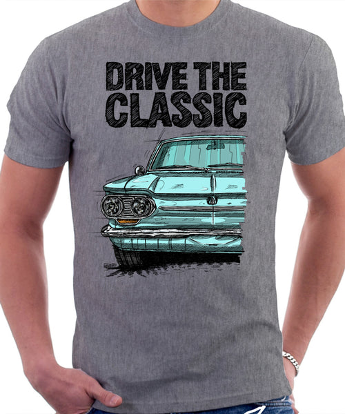 Drive The Classic Chevrolet Corvair 1st Gen 1963. T-shirt in Heather Grey Color