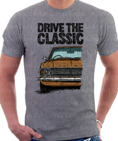 Drive The Classic Ford Cortina Mk2 Black Grille. T-shirt in Heather Grey Colour
