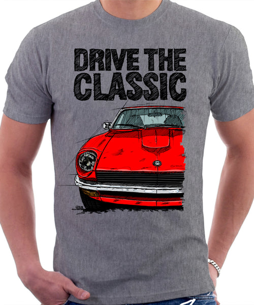 Drive The Classic Datsun 240Z/260Z. T-shirt in Heather Grey Colour