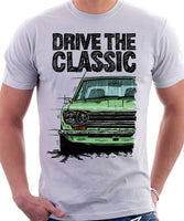 Drive The Classic Datsun 510/1600 Grille Version 1. T-shirt in White Colour