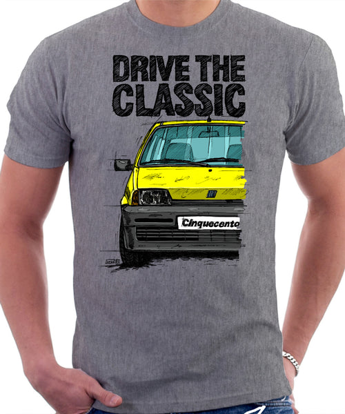 Drive The Classic Fiat Cinquecento. T-shirt in Heather Grey Colour