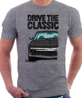 Drive The Classic Fiat X1/9 Late Model Black Splitter. T-shirt in Heather Grey Colour