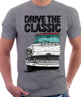 Drive The Classic Ford Anglia 105E (White Roof). T-shirt in Heather Grey Colour
