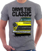 Drive The Classic Ford Cortina Mk1 Early Model. T-shirt in Heather Grey Colour