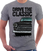 Drive The Classic Ford Cortina Mk1 Early Model. T-shirt in Heather Grey Colour