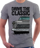 Drive The Classic Ford Cortina Mk1 Early Model. T-shirt in Heather Grey Colour