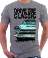 Drive The Classic Ford Cortina Mk1 Early Model. T-shirt in Heather Grey Colour