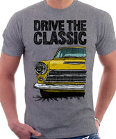 Drive The Classic Ford Cortina Mk1 Early Model. T-shirt in Heather Grey Colour