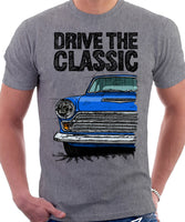 Drive The Classic Ford Cortina Mk1 Late Model. T-shirt in Heather Grey Colour