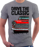 Drive The Classic Ford Cortina Mk1 Late Model. T-shirt in Heather Grey Colour