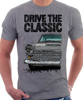 Drive The Classic Ford Cortina Mk1 Late Model. T-shirt in Heather Grey Colour