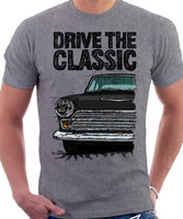 Drive The Classic Ford Cortina Mk1 Late Model. T-shirt in Heather Grey Colour