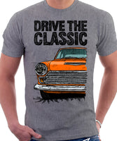 Drive The Classic Ford Cortina Mk1 Late Model. T-shirt in Heather Grey Colour