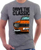 Drive The Classic Ford Escort Mk1 Sport Bumper Rectangular Headlights. T-shirt in Heather Grey Colour