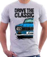 Drive The Classic Ford Escort Mk1 Rectangular Headlights. T-shirt in White Colour