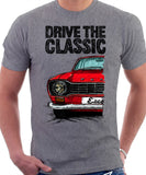 Drive The Classic Ford Escort M1 Round Headlights. T-shirt in Heather Grey Colour