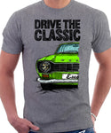 Drive The Classic Ford Escort M1 Round Headlights. T-shirt in Heather Grey Colour