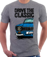 Drive The Classic Ford Escort MK1 Sport Bumper Round Headlights. T-shirt in Heather Grey Colour