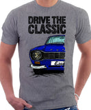 Drive The Classic Ford Escort MK1 Sport Bumper Round Headlights. T-shirt in Heather Grey Colour