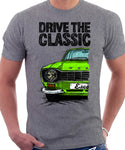 Drive The Classic Ford Escort MK1 Sport Bumper Round Headlights. T-shirt in Heather Grey Colour