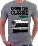 Drive The Classic Ford Lotus Cortina Mk1 Early Model. T-shirt in Heather Grey Colour