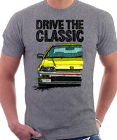 Drive The Classic Honda CRX 1st Gen Early Model. T-shirt in Heather Grey Color.