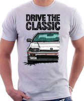 Drive The Classic Honda CRX 1st Gen Early Model. T-shirt in White Color.