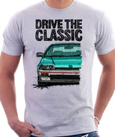 Drive The Classic Honda CRX 1st Gen Early Model. T-shirt in White Color.