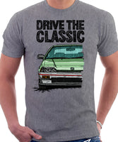 Drive The Classic Honda CRX 1st Gen Late Model. T-shirt in Heather Grey Color.