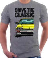 Drive The Classic Honda CRX 1st Gen Late Model. T-shirt in Heather Grey Color.