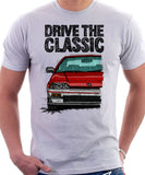 Drive The Classic Honda CRX 1st Gen Late Model. T-shirt in White Color.