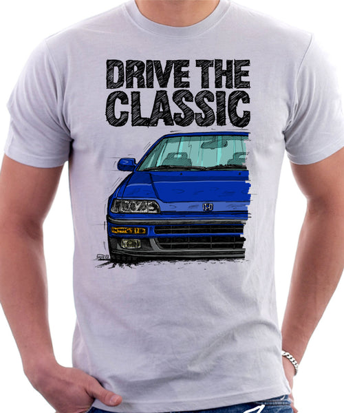 Drive The Classic Honda CRX 2nd Gen JDM T shirt in White Color. Automotive Art By Lukas Loza