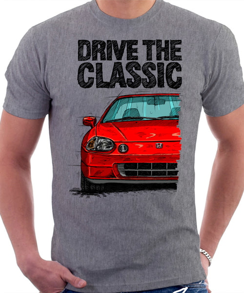 Drive The Classic Honda Del Sol CRX Early Model. T-shirt in Heather Grey Color.