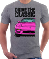 Drive The Classic Mazda RX7 FD Early Model. T-shirt in Heather Grey Color
