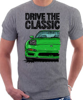 Drive The Classic Mazda RX7 FD Early Model Lights Open. T-shirt in Heather Grey Color