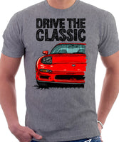 Drive The Classic Mazda RX7 FD Early Model Lights Open. T-shirt in Heather Grey Color