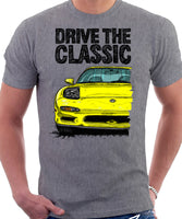 Drive The Classic Mazda RX7 FD Early Model Lights Open. T-shirt in Heather Grey Color