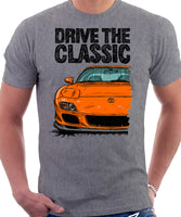 Drive The Classic Mazda RX7 FD Late Model. T-shirt in Heather Grey Color