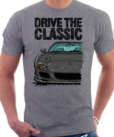 Drive The Classic Mazda RX7 FD Late Model. T-shirt in Heather Grey Color