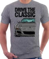 Drive The Classic Mazda RX7 FD Late Model. T-shirt in Heather Grey Color