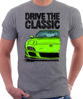 Drive The Classic Mazda RX7 FD Late Model. T-shirt in Heather Grey Color