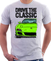 Drive The Classic Mazda RX7 FD Late Model. T-shirt in White Color