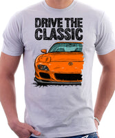 Drive The Classic Mazda RX7 FD Late Model. T-shirt in White Color