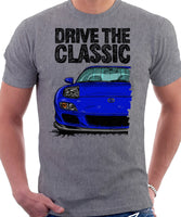 Drive The Classic Mazda RX7 FD Late Model Lights Open. T-shirt in Heather Grey Color