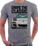 Drive The Classic Mazda RX7 FD Late Model Lights Open. T-shirt in Heather Grey Color