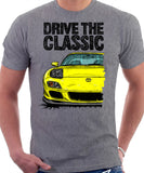 Drive The Classic Mazda RX7 FD Late Model Lights Open. T-shirt in Heather Grey Color